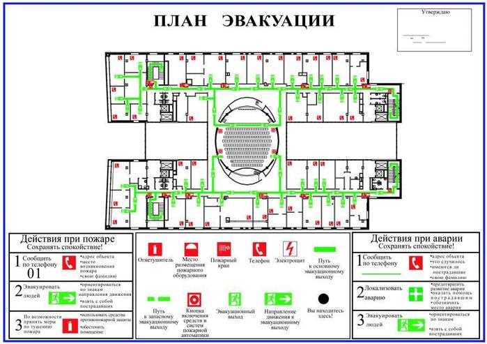 Как правильно должна быть расположена схема эвакуации при пожаре