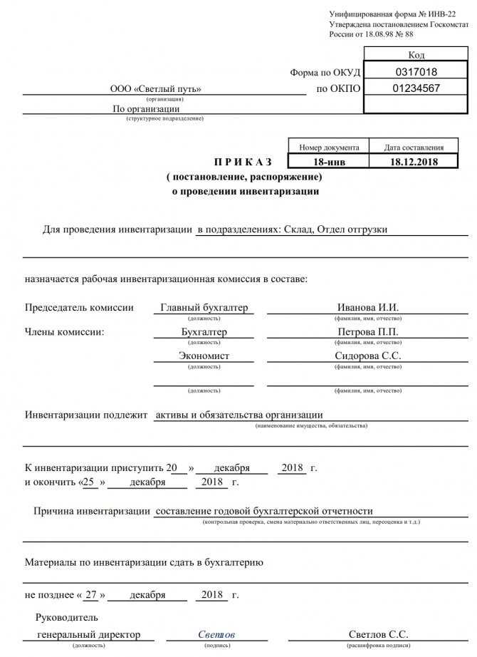 Передача итоговой описи в бухгалтерию для сверки и учета